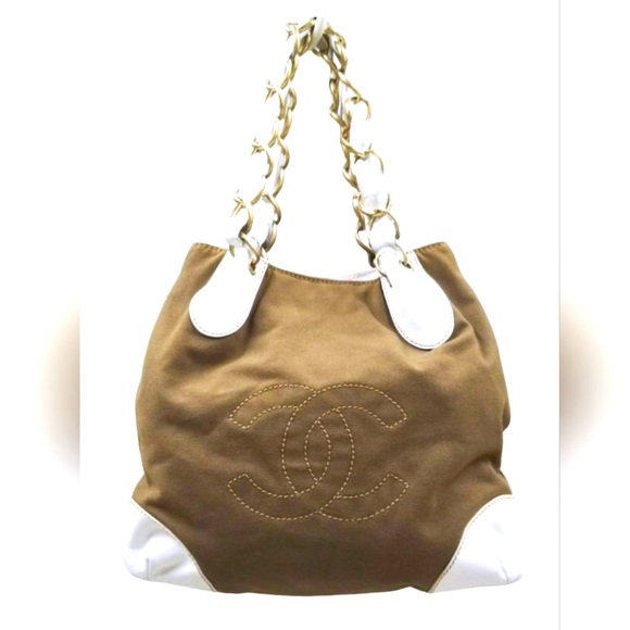 CHANEL Handbags - Chanel ( w/ COA)  Tan & White Denim Leather Tote